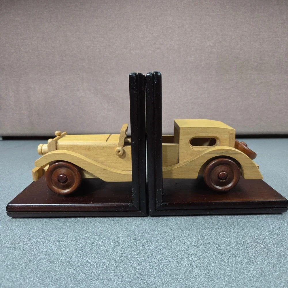 Bugatti 41 Royale Wooden Bookends Brown Excellent Vintage Classic Car